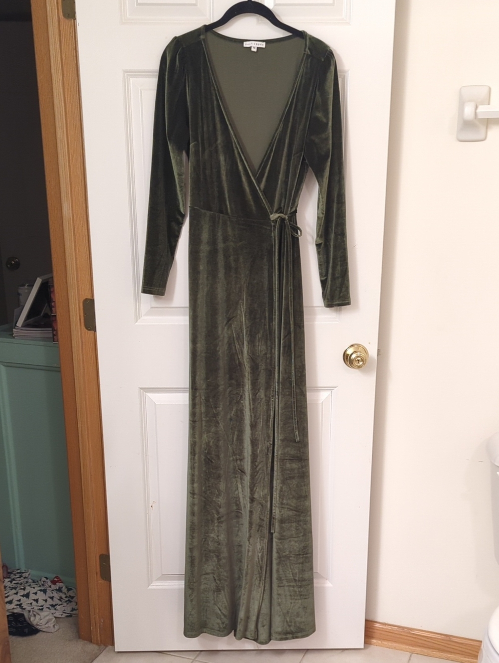 Baltic BORN Esmeralda - Olive Green Velvet Wrap Maxi Dress